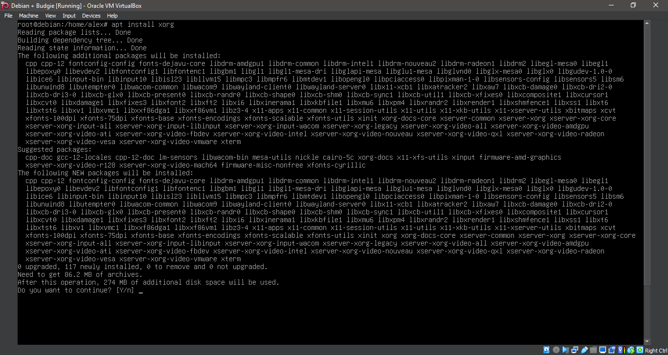 Running 'apt install xorg'